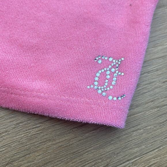JUICY COUTURE Pink Embellished Cotton Blend Terricloth Crop Twist Neckline Top - Picture 3 of 7